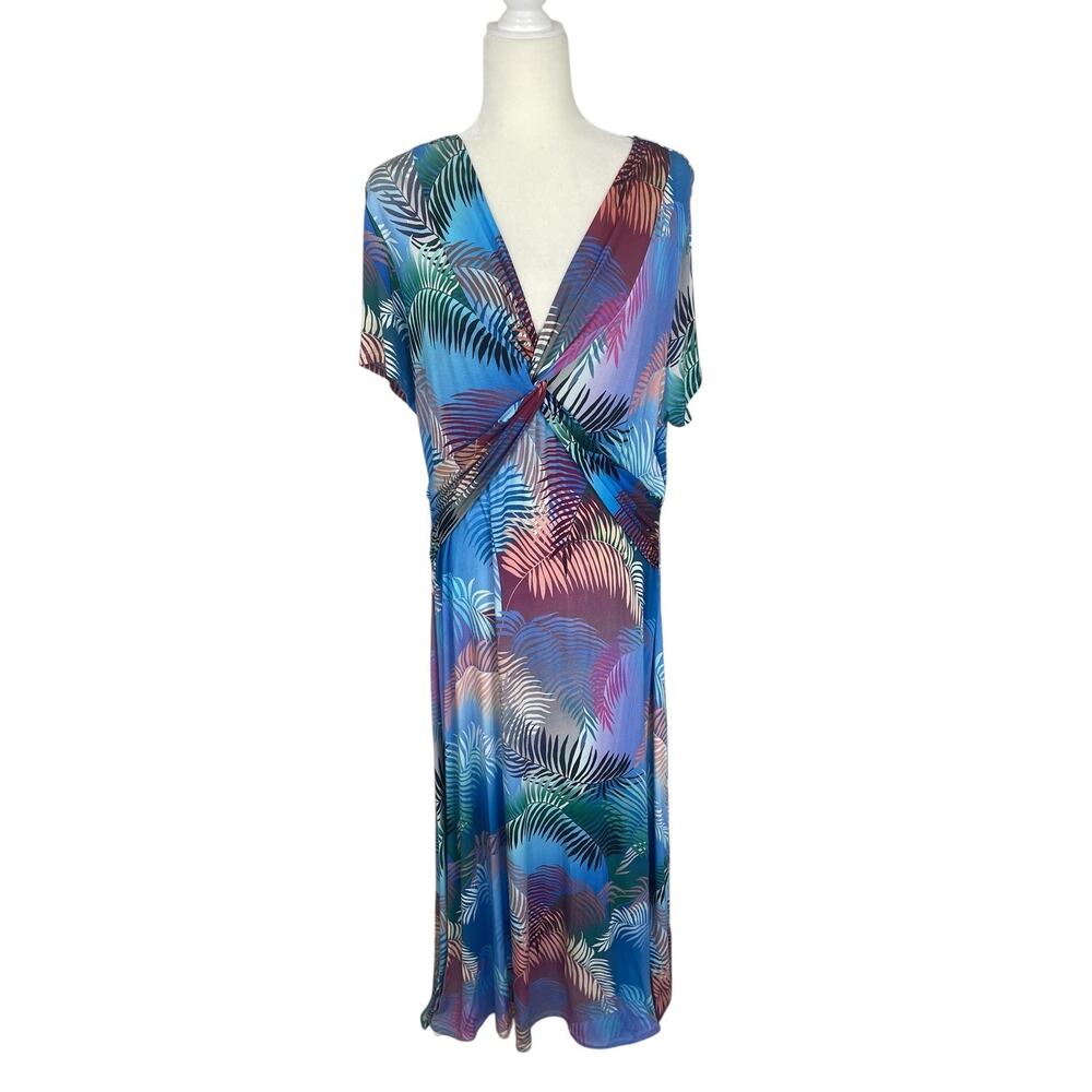 Soft Surroundings Anya Maxi Jersey Knit Dress Ombre Palms Size XL Travel Resort